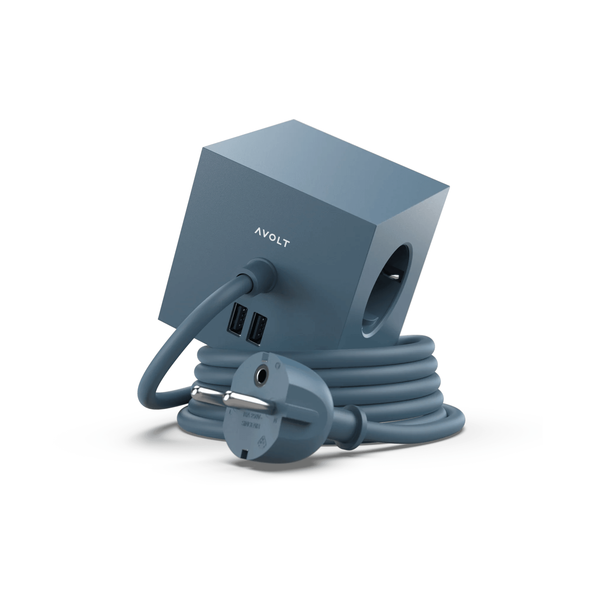 Prelungitor tip cub Square 1, 3 prize, 2 USB - Culoare Shark Blue - Avolt - PARIS14A.RO