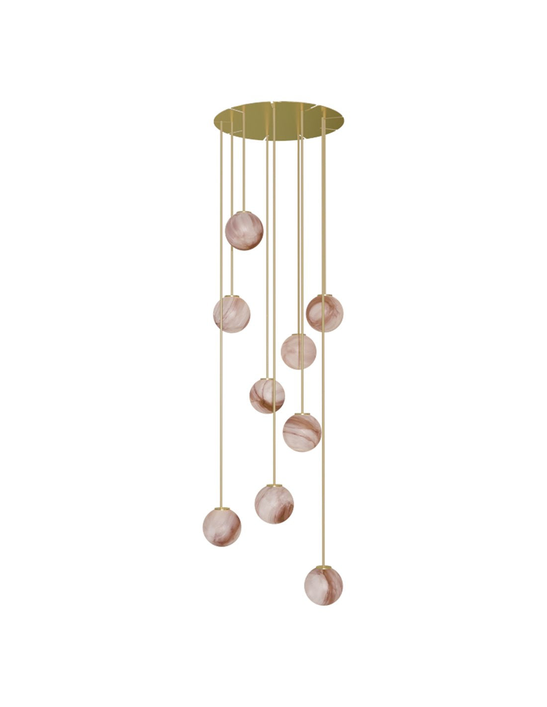 Candelabru suspendat circular premium Robin Royal Pendant Chandelier – alamă aurie, alabastru, cablu textil, LED – iluminat design cascadă pentru living și hol