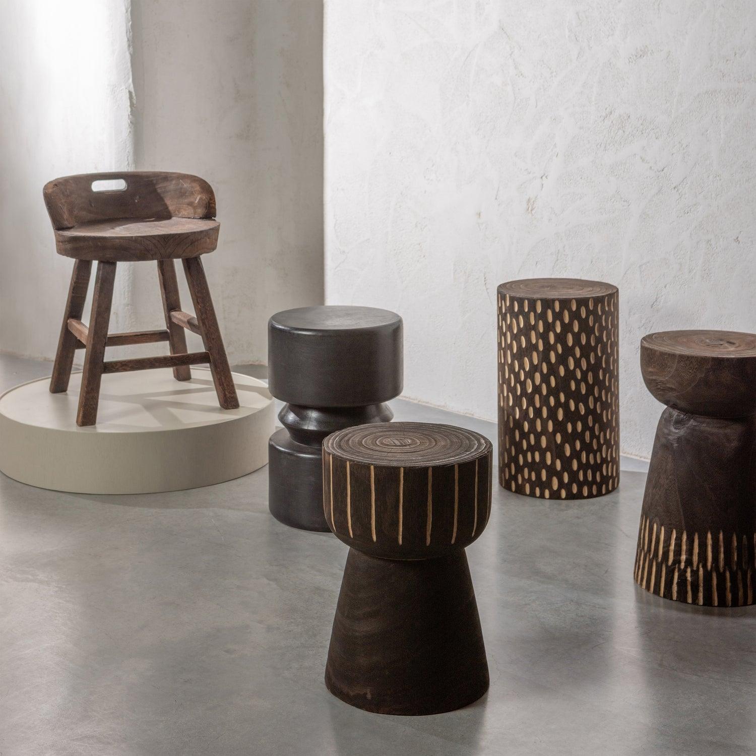 ROSALIE DECORATIVE STOOL/CHAIR WOOD DARK BROWN - PARIS14A.RO