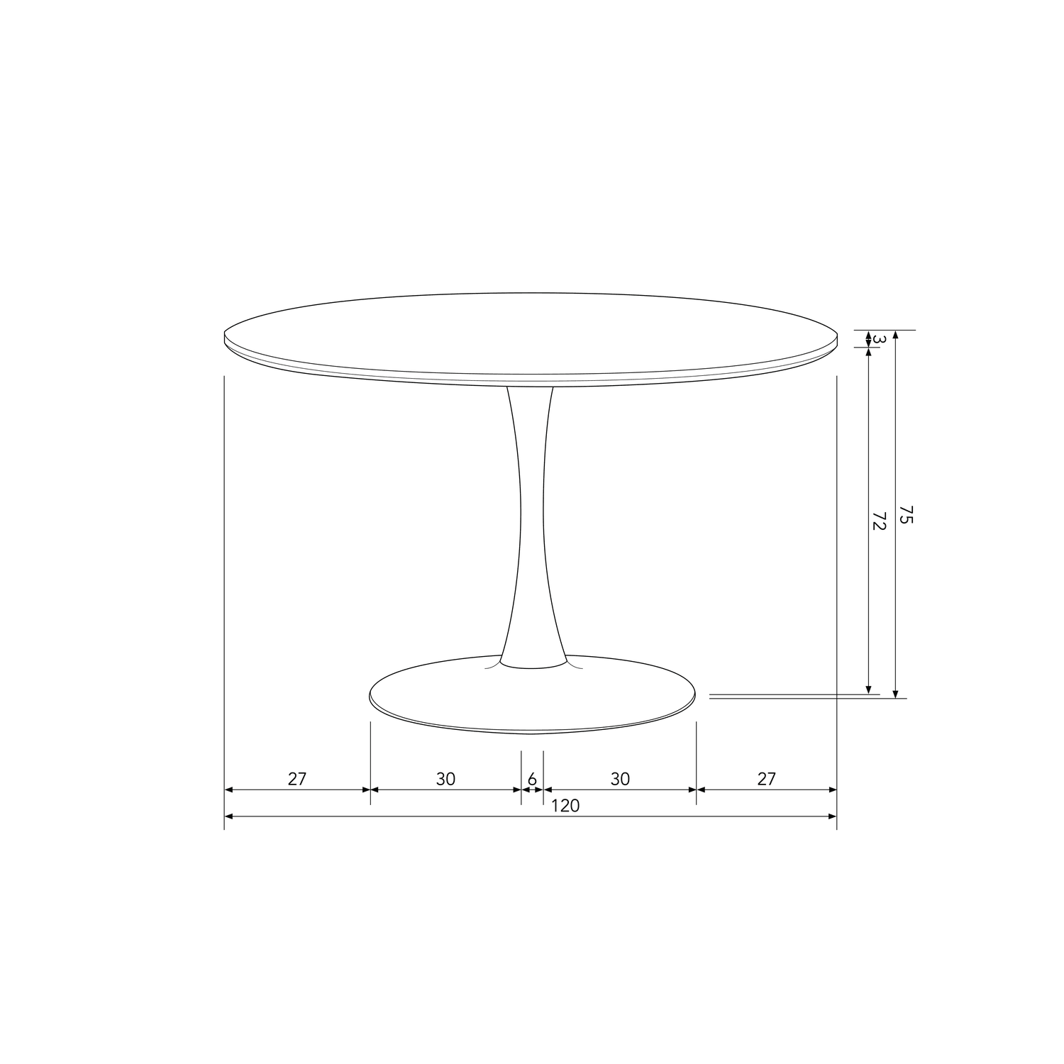 SAMMY DINING TABLE TRUMPET BASE ROUND MDF BLACK Ø120CM - PARIS14A.RO