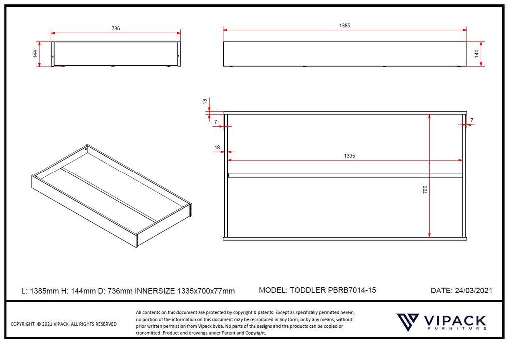 Sertar de pat alb TODDLER - Vipack - PARIS14A.RO