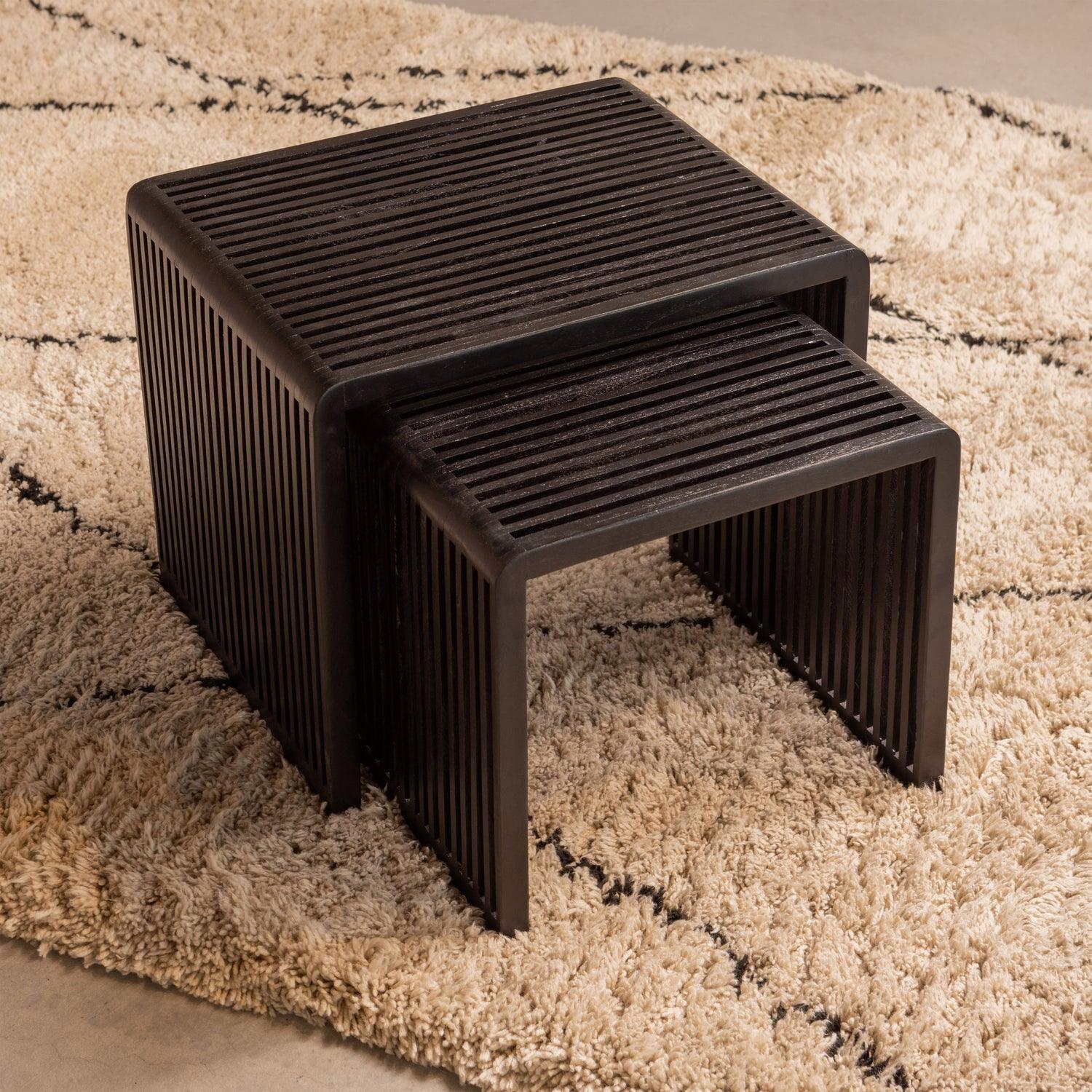 SET OF 2 - WILLA SIDETABLES RECYCLED TEAK BLACK - PARIS14A.RO