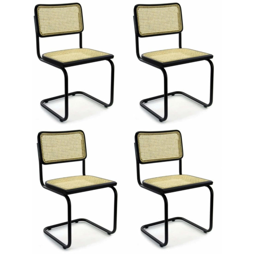 Set de 4 scaune de bucătărie din răchită, design negru Bas.