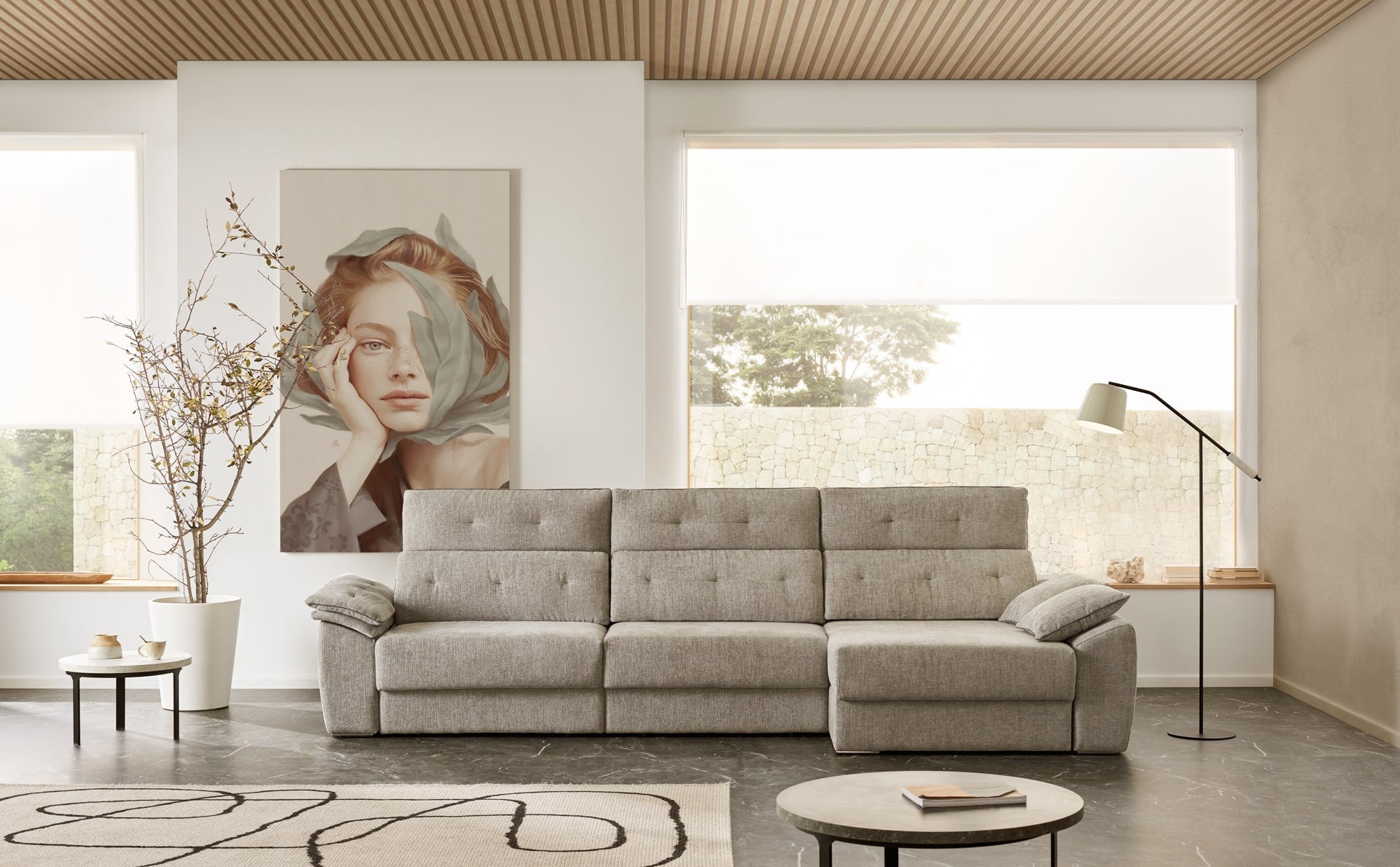 ACOMODEL canapea extensibilă cu colțar Kim | textil | Bej | 356x104x159 cm