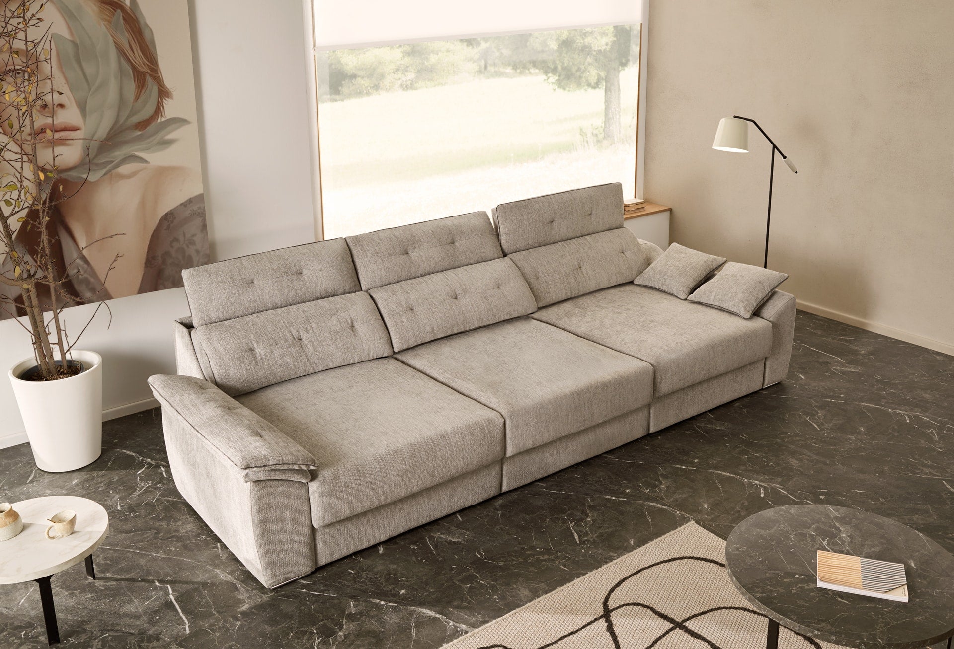 ACOMODEL canapea extensibilă cu colțar Kim | textil | Bej | 356x104x159 cm