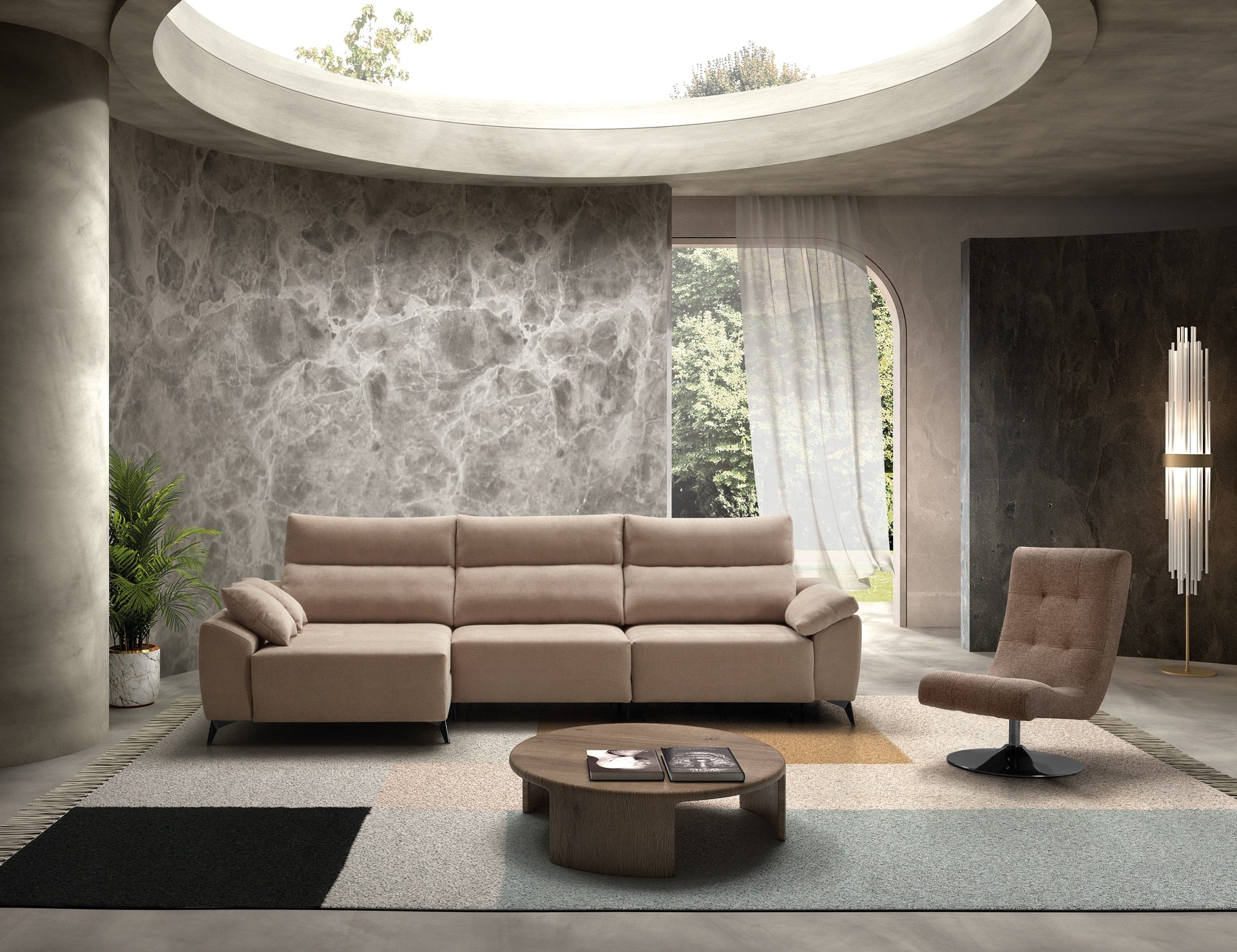 ACOMODEL canapea extensibilă cu colțar Regina | textil | Bej | 294x104x159 cm