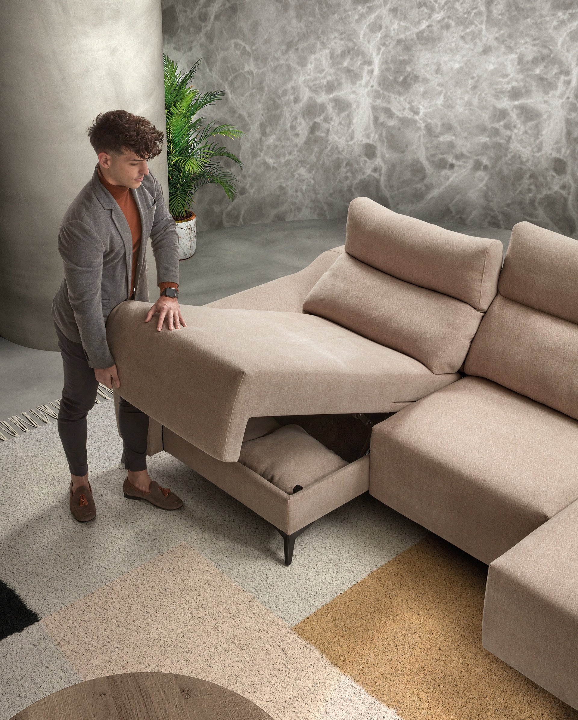 ACOMODEL canapea extensibilă cu colțar Regina | textil | Bej | 294x104x159 cm