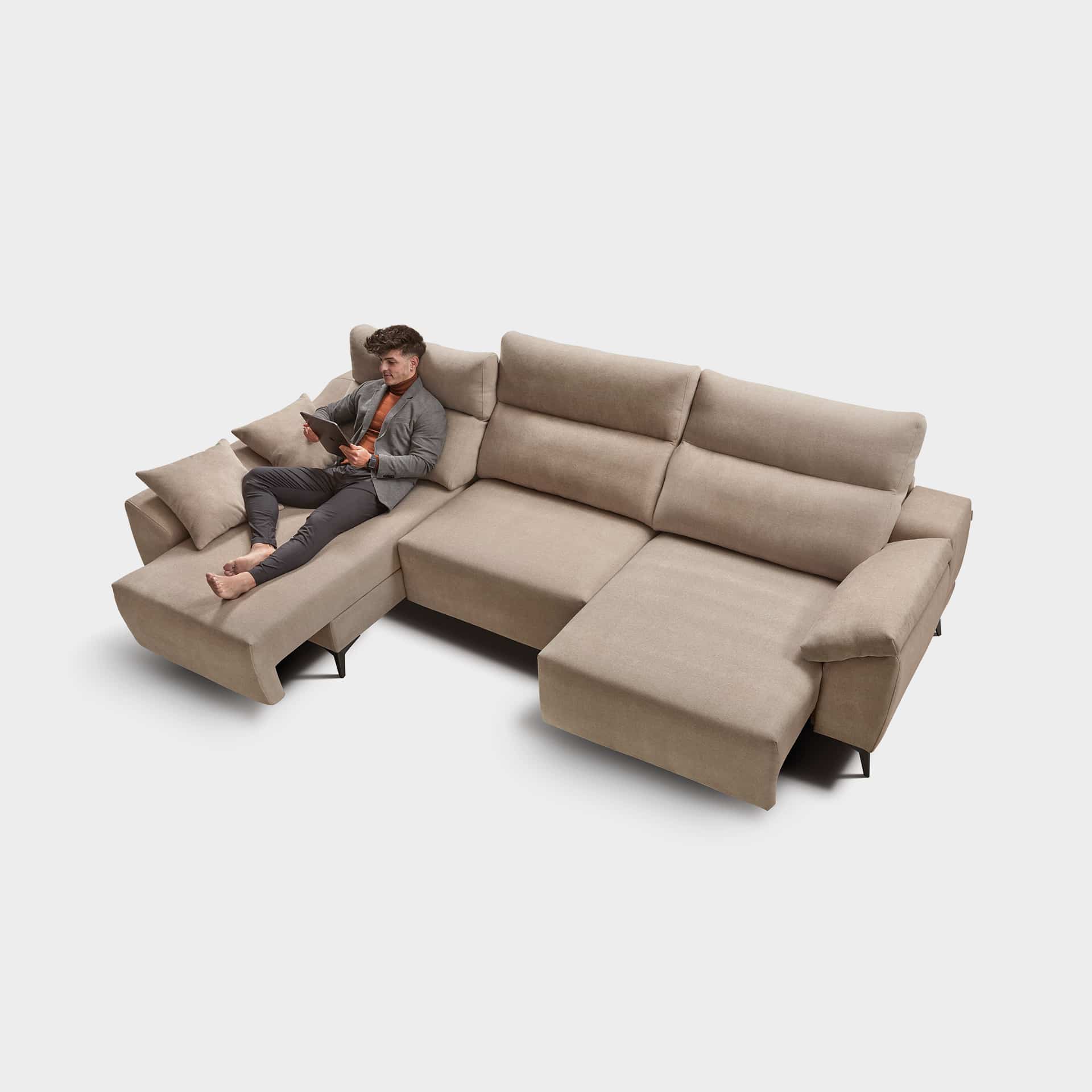 ACOMODEL canapea extensibilă cu colțar Regina | textil | Bej | 294x104x159 cm