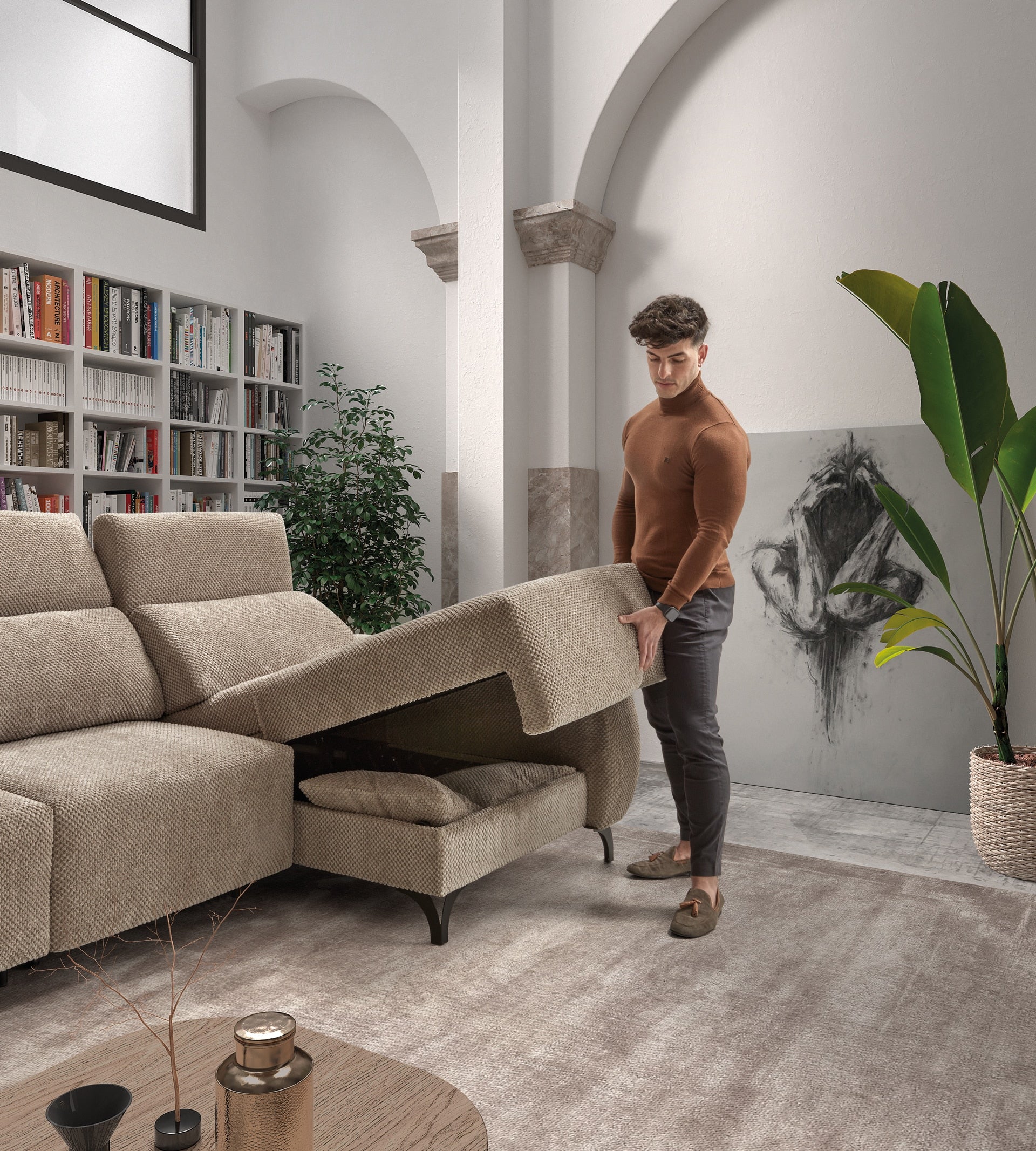 ACOMODEL canapea extensibilă cu colțar Solio | textil | Bej | 284x104x159 cm