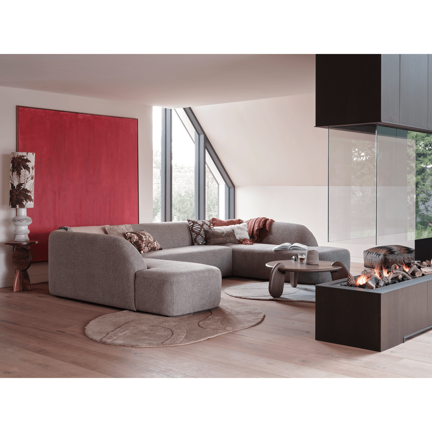 SLOPING U-SHAPE SOFA GREY MELANGE - PARIS14A.RO