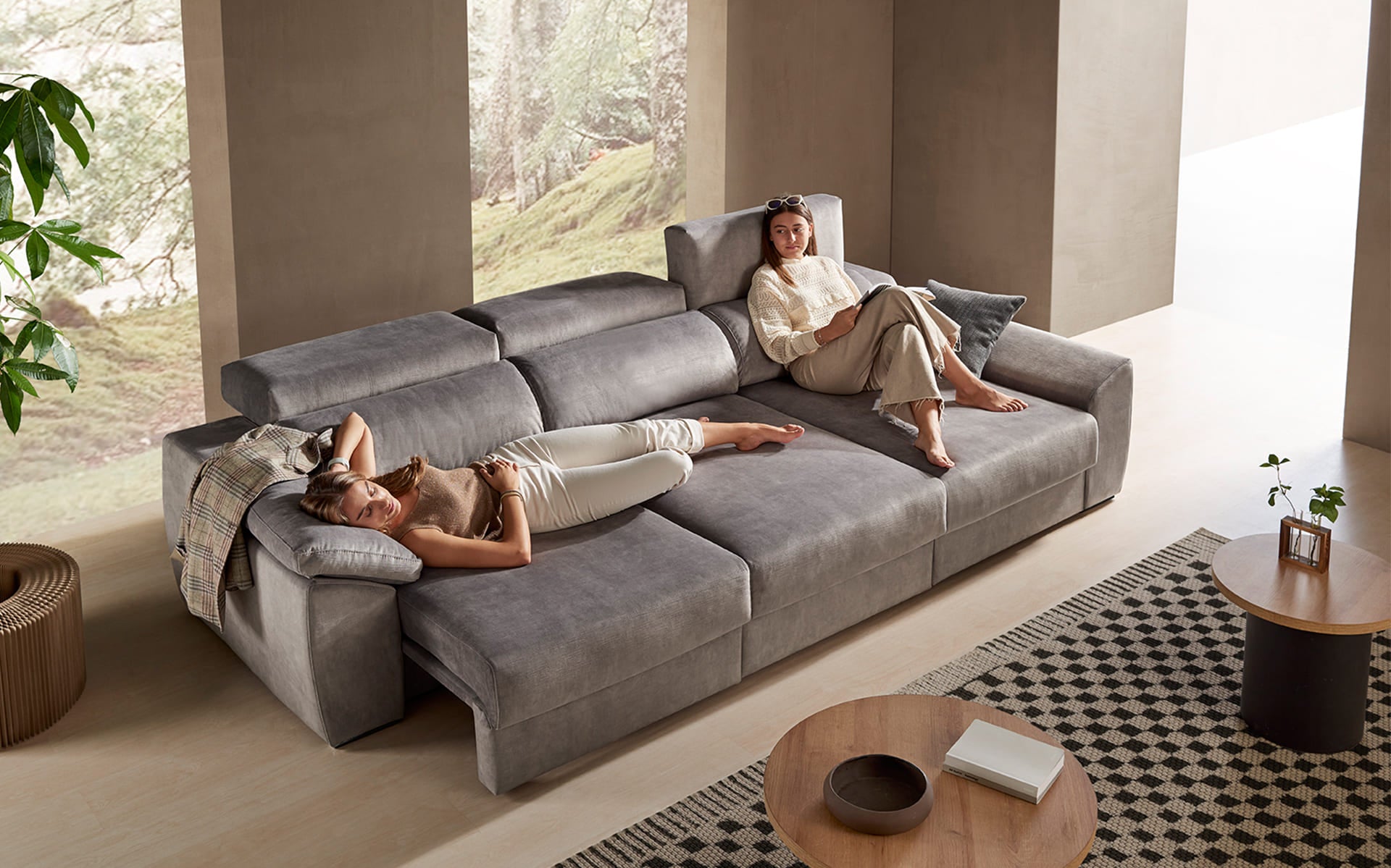 ACOMODEL canapea extensibilă cu colțar Dean | textil | Bej | 295x104x159 cm