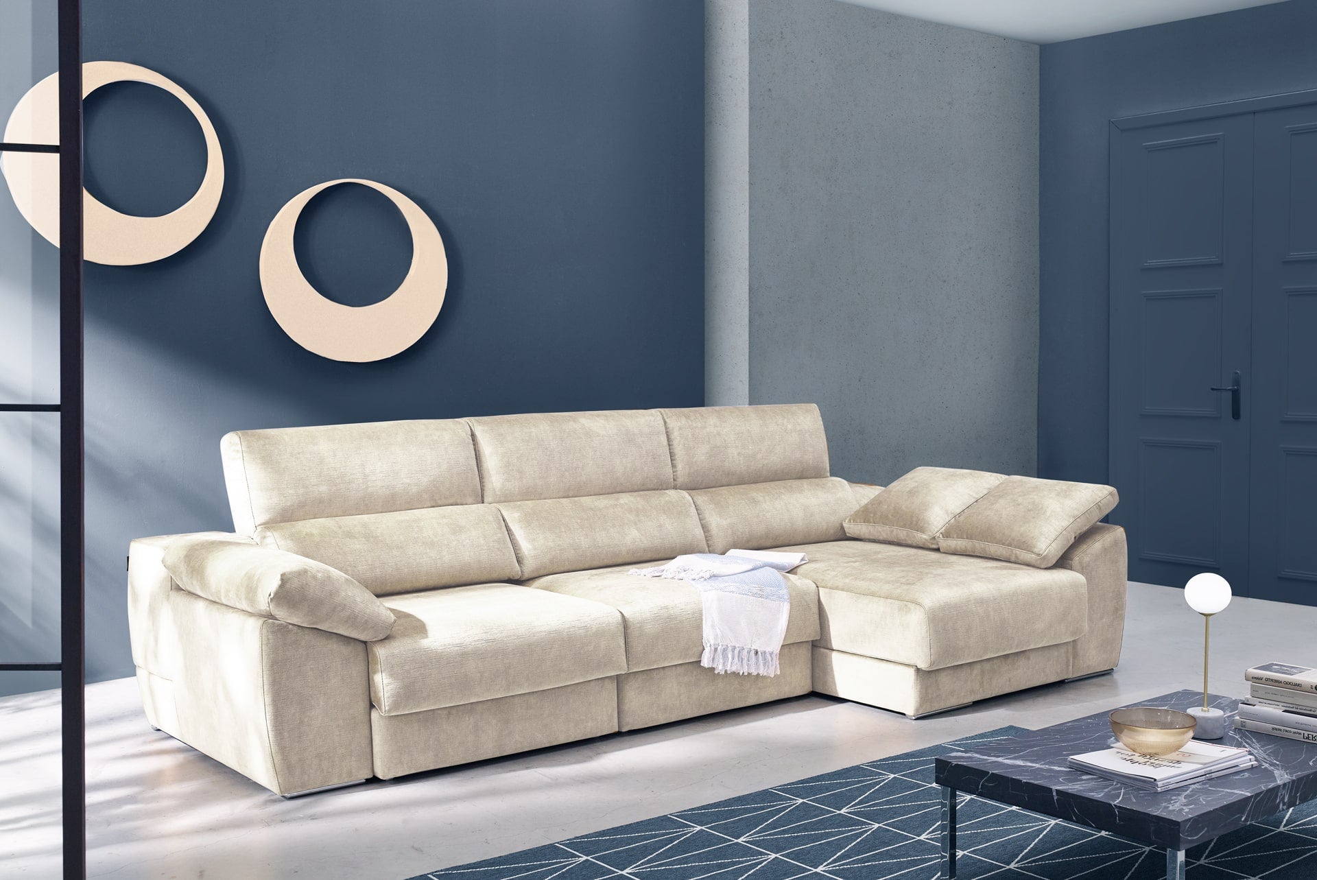 ACOMODEL canapea extensibilă cu colțar Ankor | textil | Bej | 302x104x159 cm