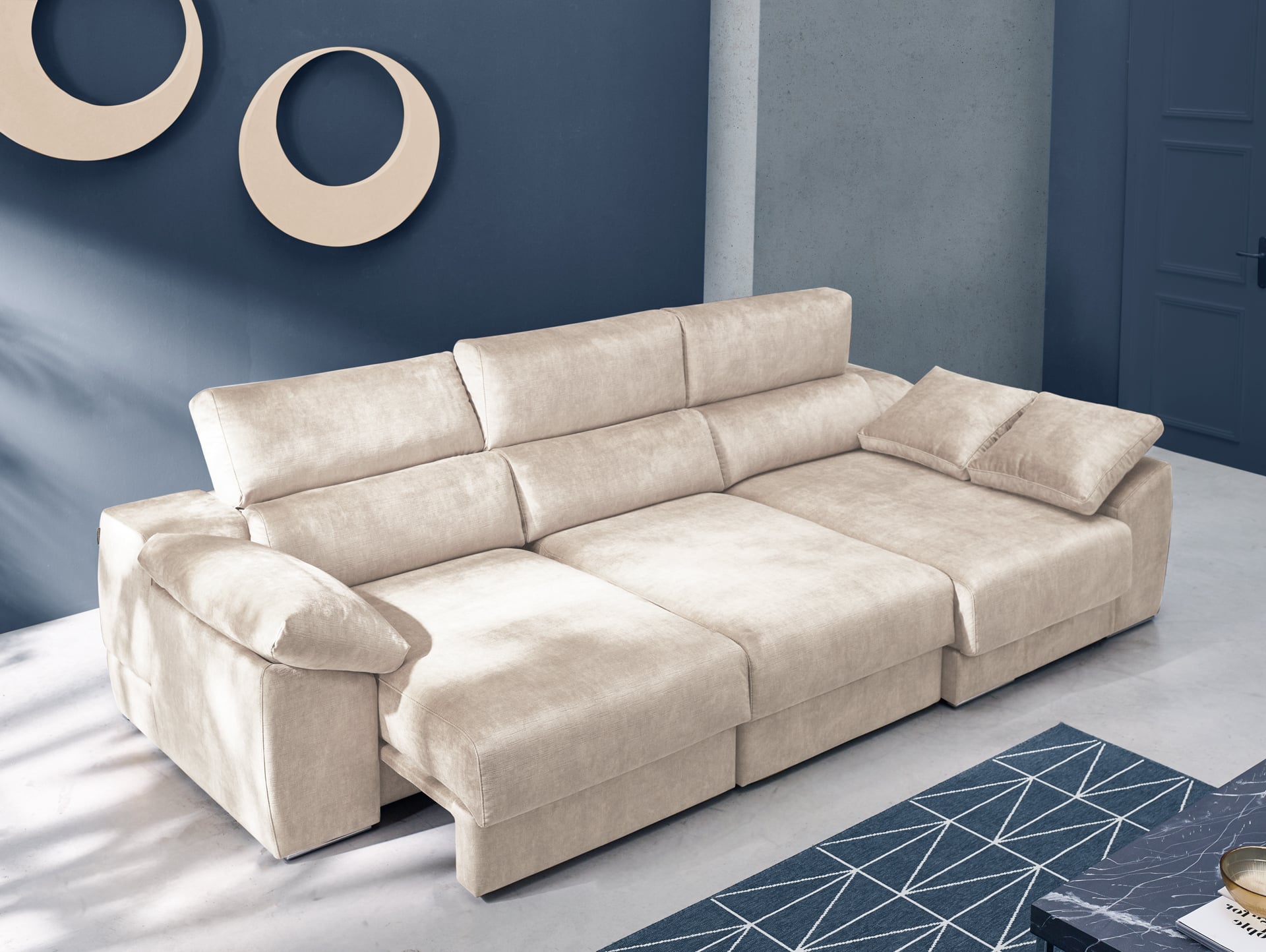 ACOMODEL canapea extensibilă cu colțar Ankor | textil | Bej | 302x104x159 cm