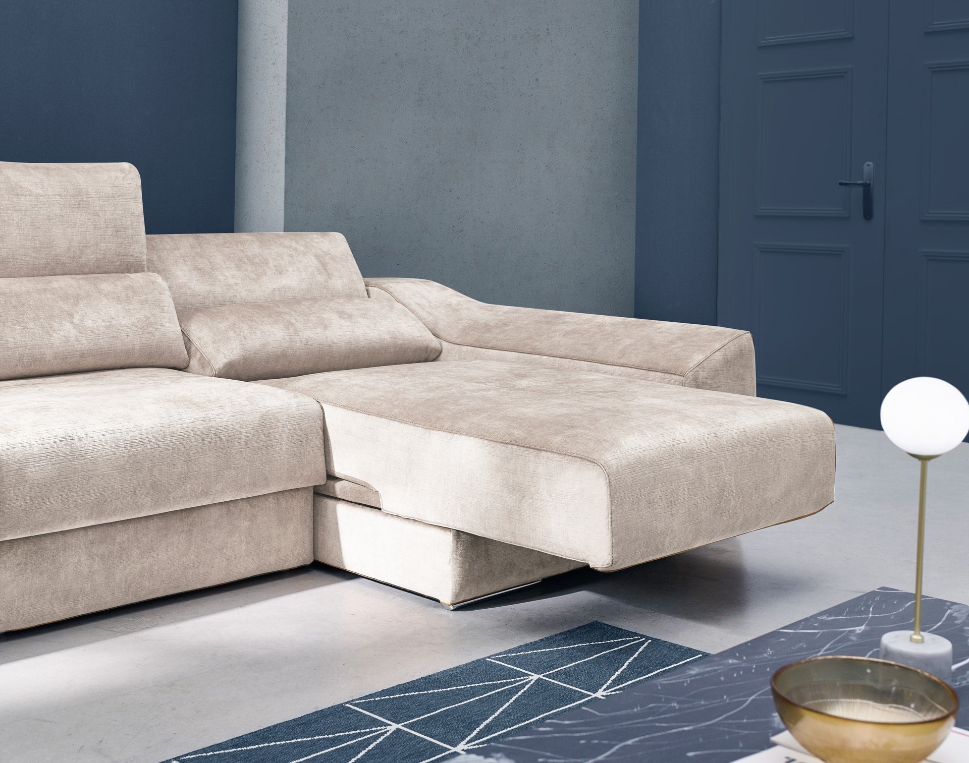 ACOMODEL canapea extensibilă cu colțar Ankor | textil | Bej | 302x104x159 cm