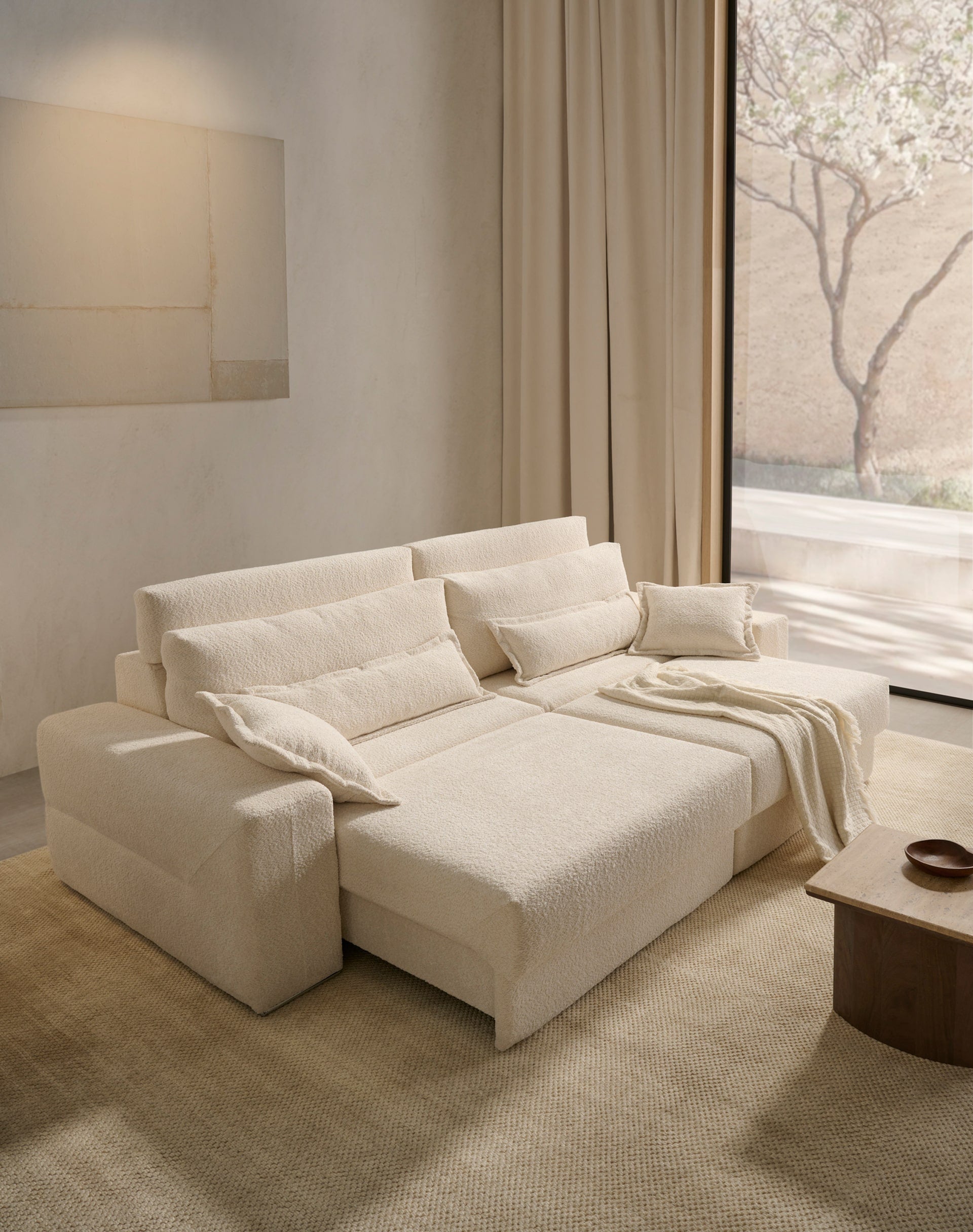 ACOMODEL canapea extensibilă Ares | textil | Bej | 254x107x159 cm