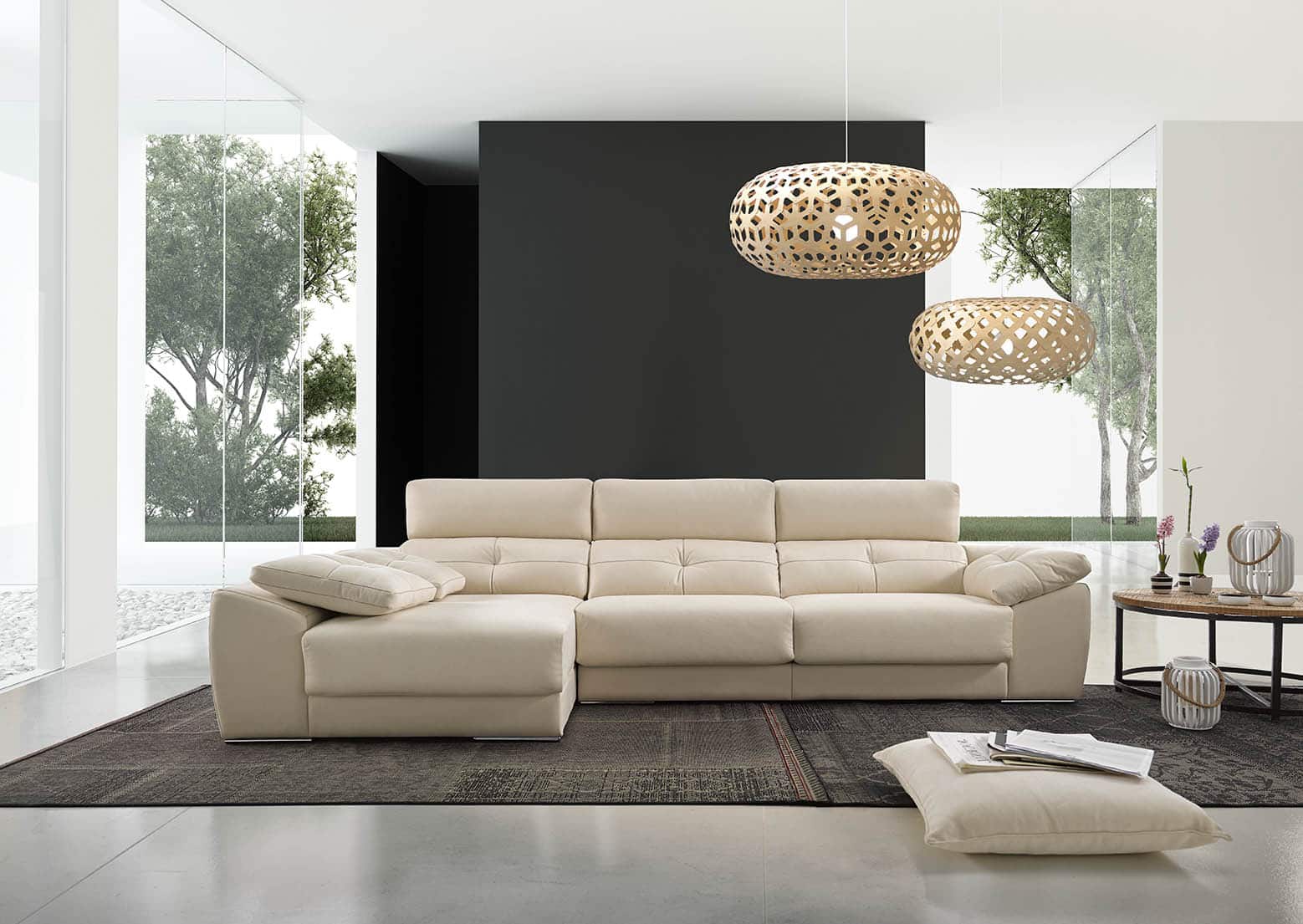 ACOMODEL canapea extensibilă cu colțar Atenza | textil | Bej | 302x104x159 cm
