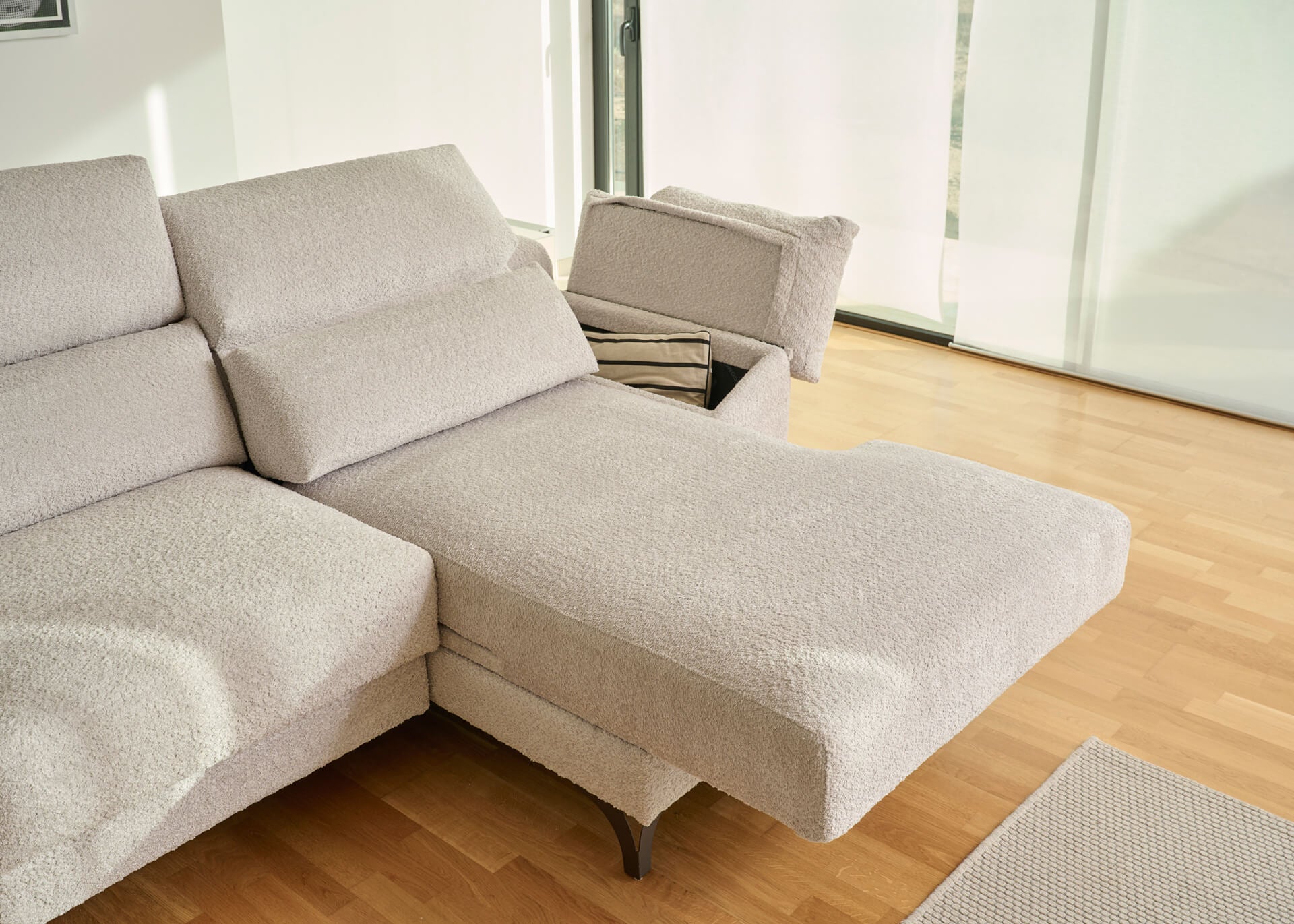 ACOMODEL canapea extensibilă cu colțar Avalon | textil | Bej | 296x104x159 cm