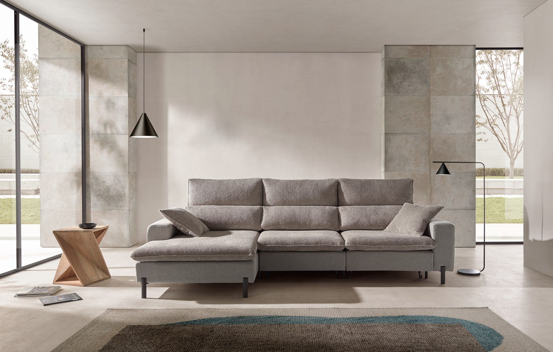ACOMODEL canapea extensibilă cu colțar Cora | textil | Bej | 280x104x159 cm