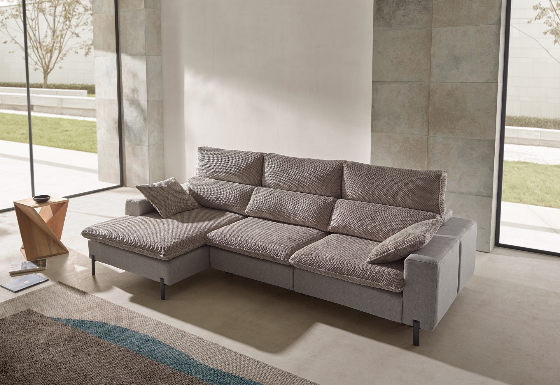 ACOMODEL canapea extensibilă cu colțar Cora | textil | Bej | 280x104x159 cm
