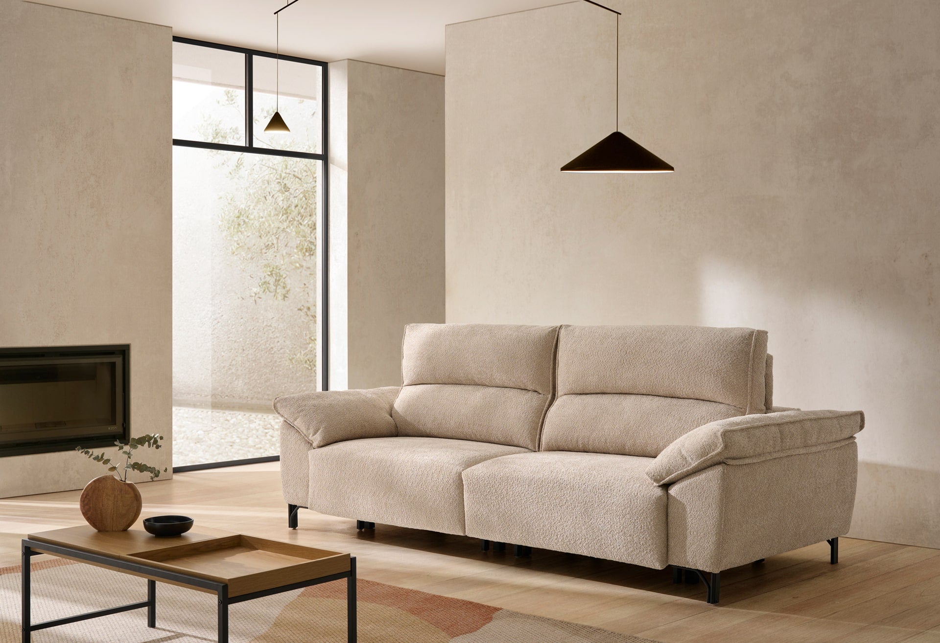 ACOMODEL canapea extensibilă cu colțar Sandro | textil | Bej | 297x104x159 cm