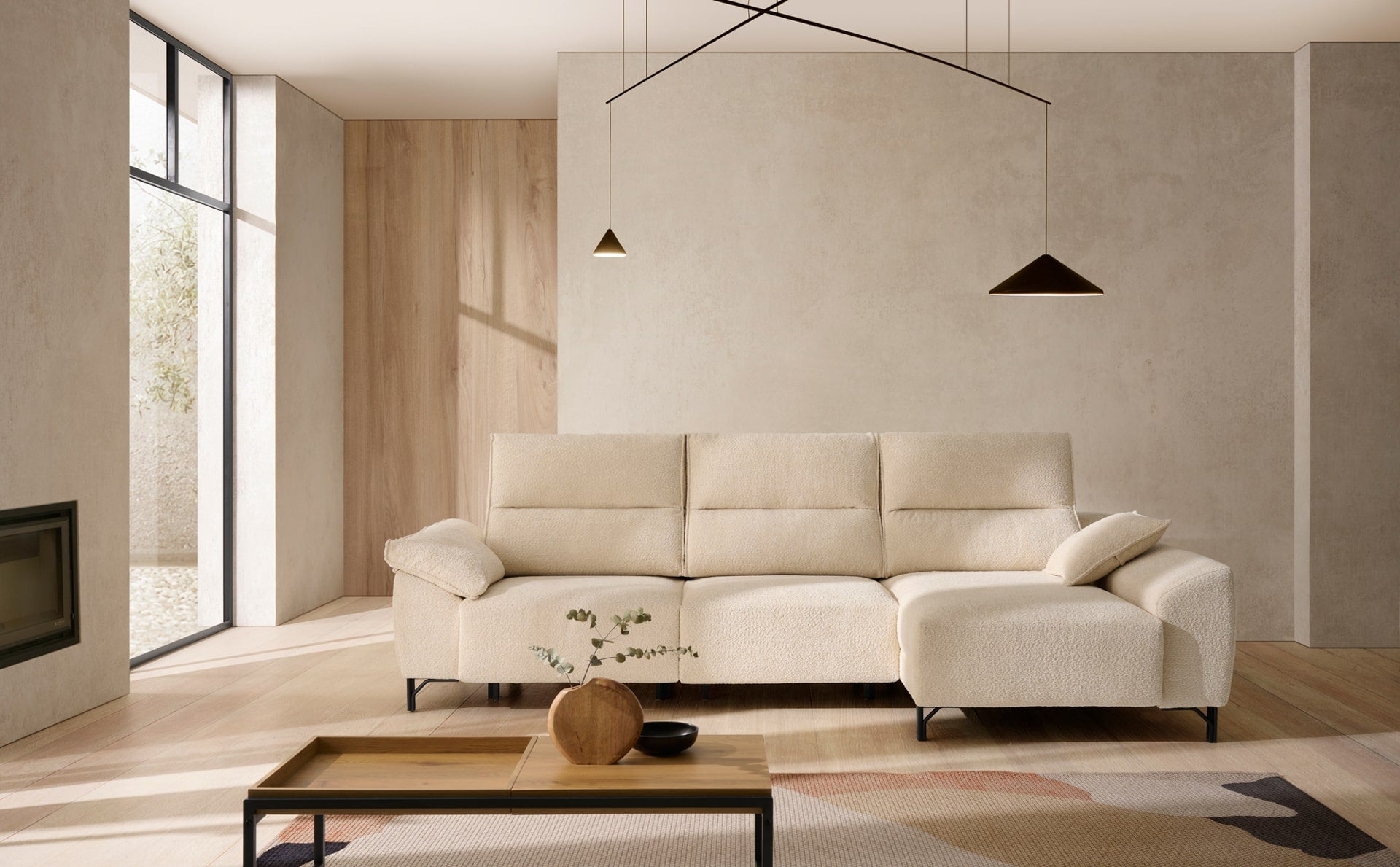 ACOMODEL canapea extensibilă cu colțar Sandro | textil | Bej | 297x104x159 cm