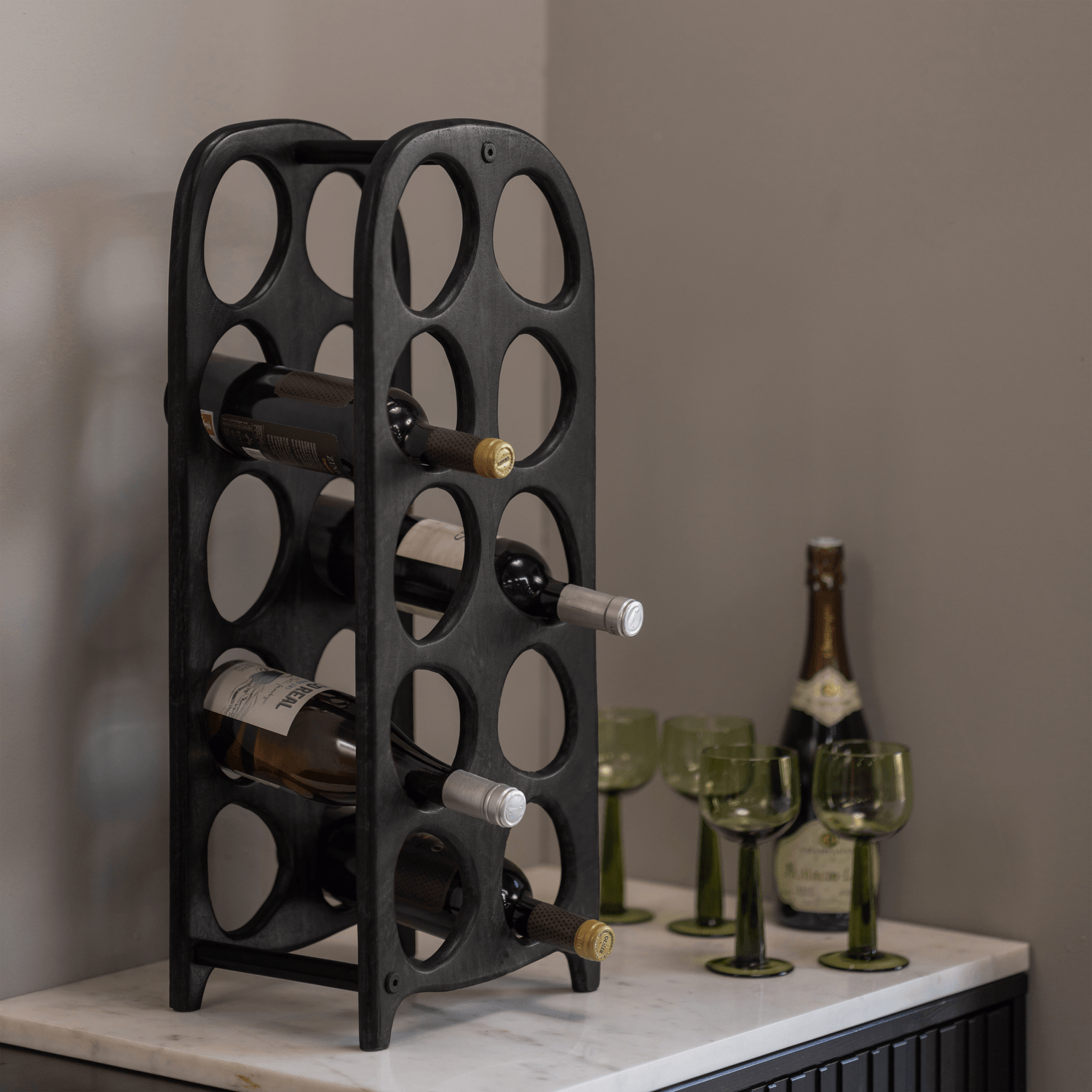 SUVI WINE RACK FOR 10 BOTTLES MANGO WOOD BLACK - PARIS14A.RO