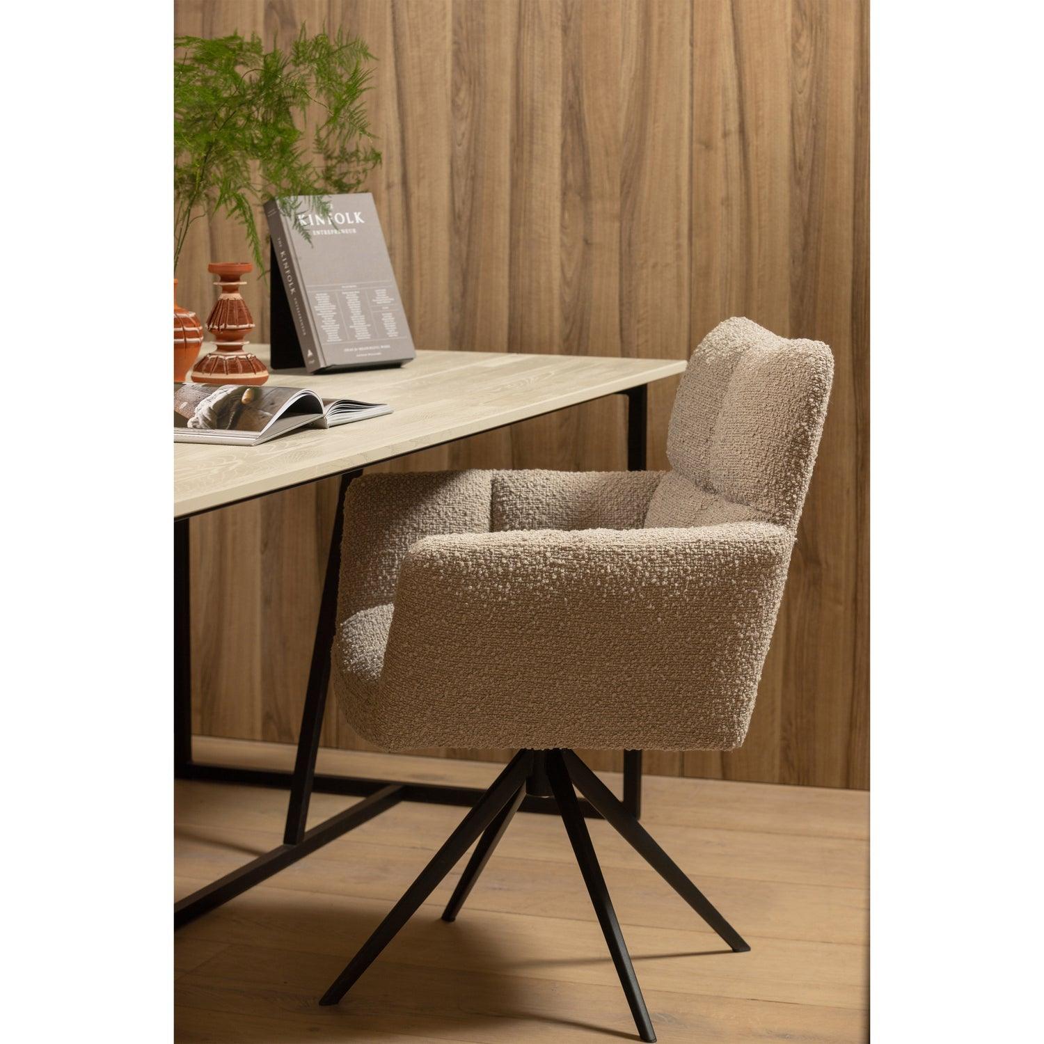 VINNY SWIVEL DINING CHAIR WITH ARMREST BOUCLÉ SAND - PARIS14A.RO