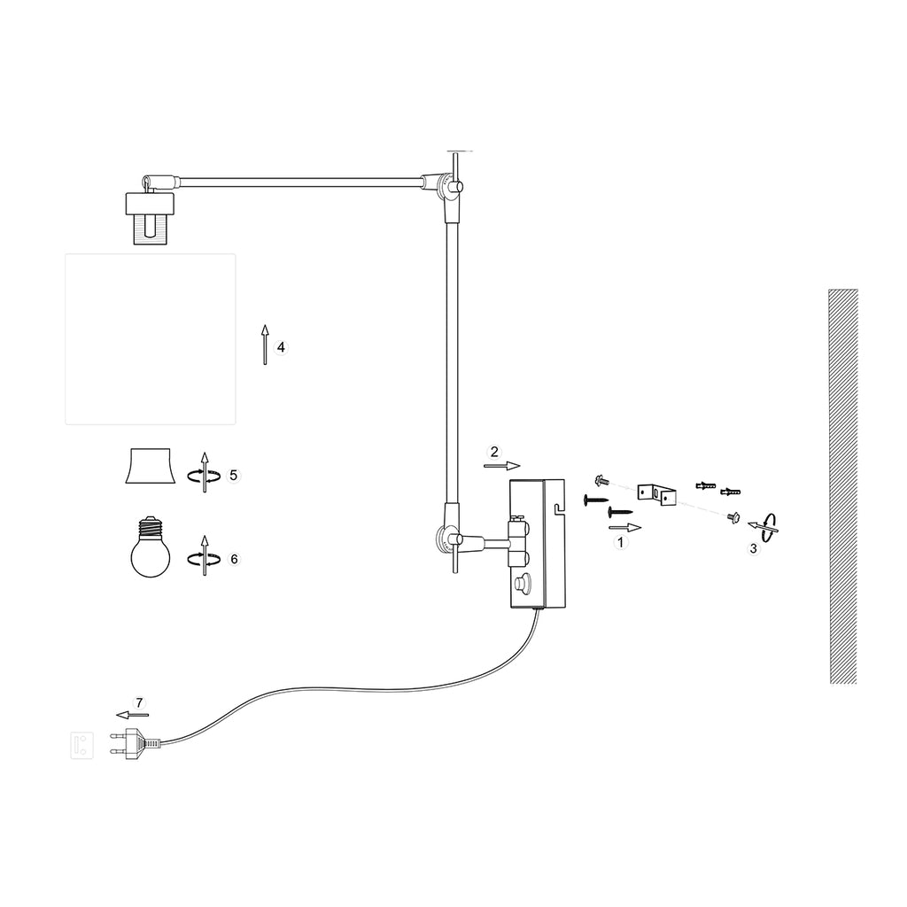 Lampă de perete Prestige Chic 7396ST+K1007QS Oțel-Alb Lână