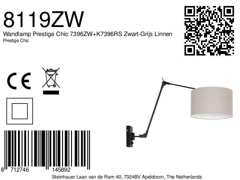 Lampă de perete Prestige Chic 7396ZW+K7396RS Negru-Gri Linnen - PARIS14A.RO