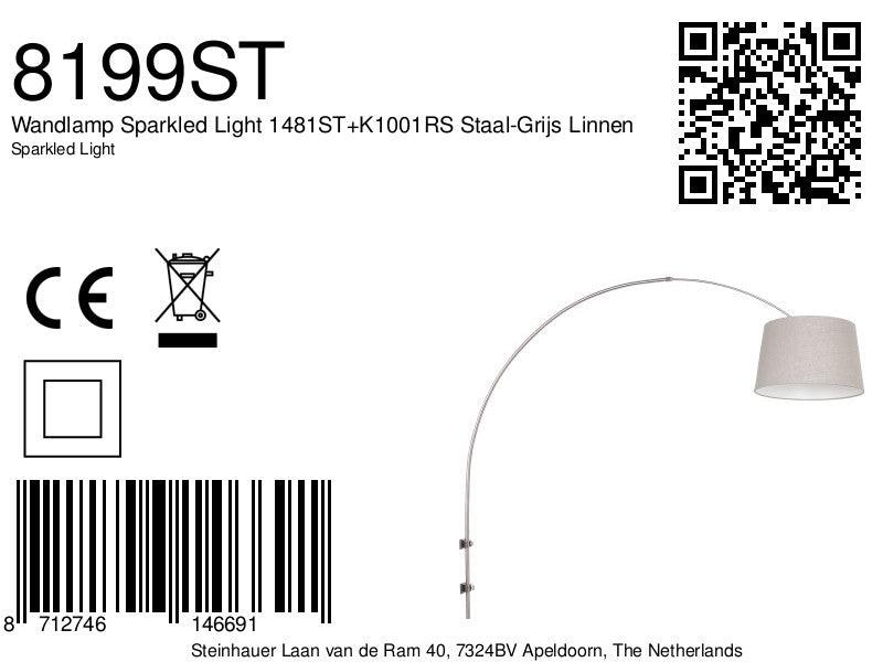 Lampă de perete Sparkled Light 1481ST+K1001RS, oțel gri și material textil în nuanță de gri. - PARIS14A.RO