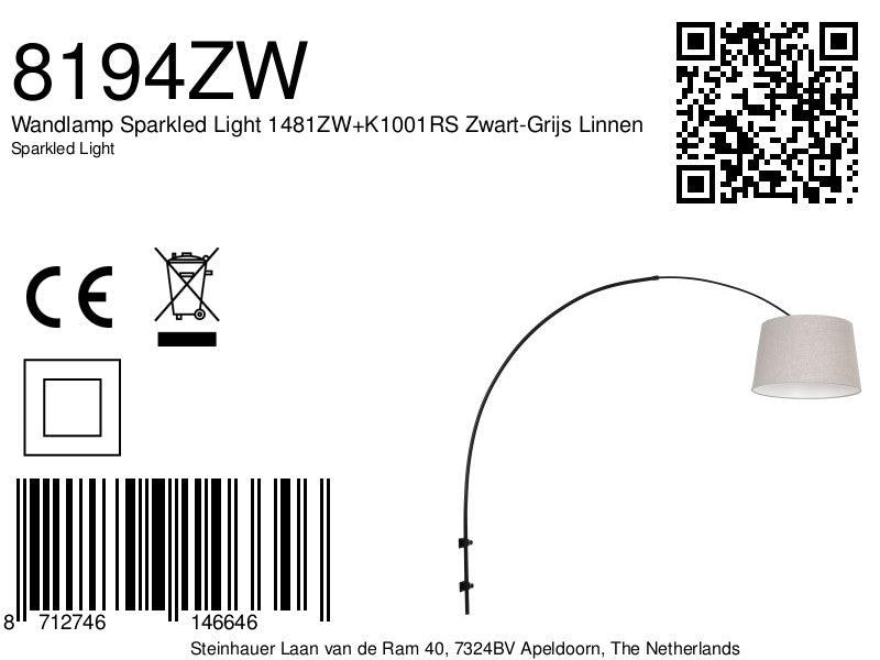 Lampă de perete Sparkled Light 1481ZW+K1001RS Negru-Gri Linnen - PARIS14A.RO