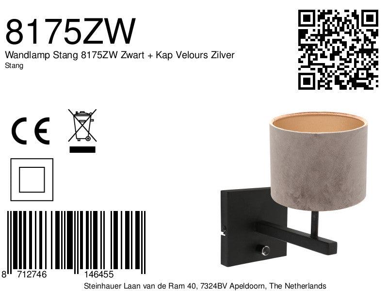 Lampă de perete Stang 8175ZW Negru + Abajur de catifea Argintie - PARIS14A.RO