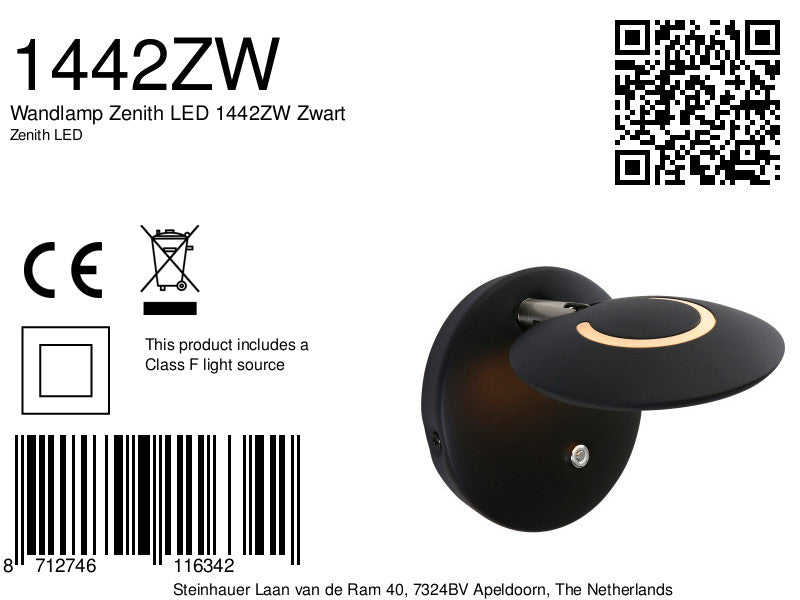 Lampă de perete Zenith LED 1442ZW, negru.