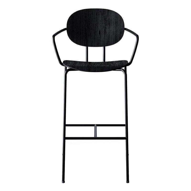 Piet Hein Bar Scaun cu cotiera de 75 cm, negru - negru lacuit