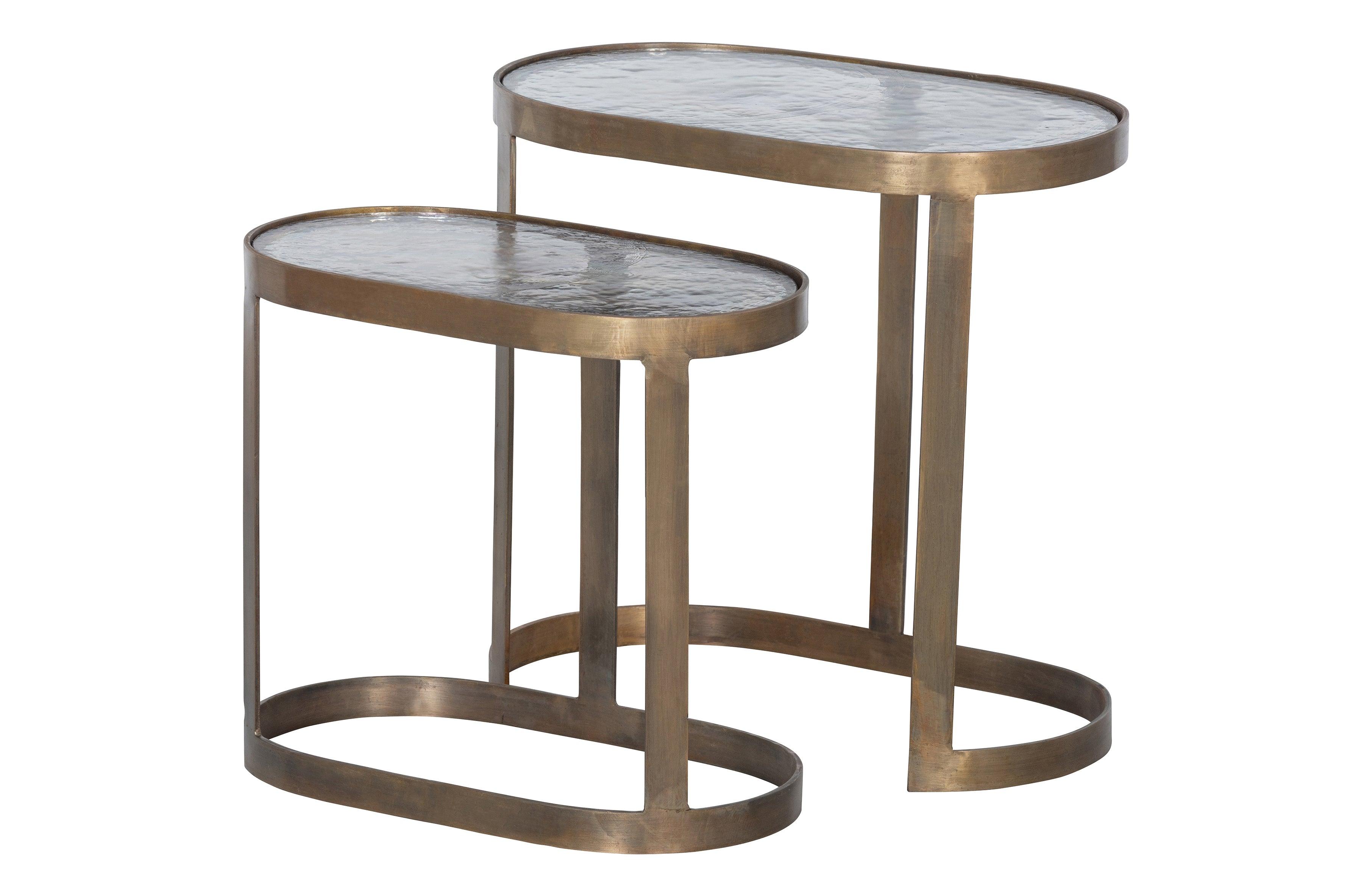 Set de 2 - curat sidetable metal/alama antica din sticla - PARIS14A.RO