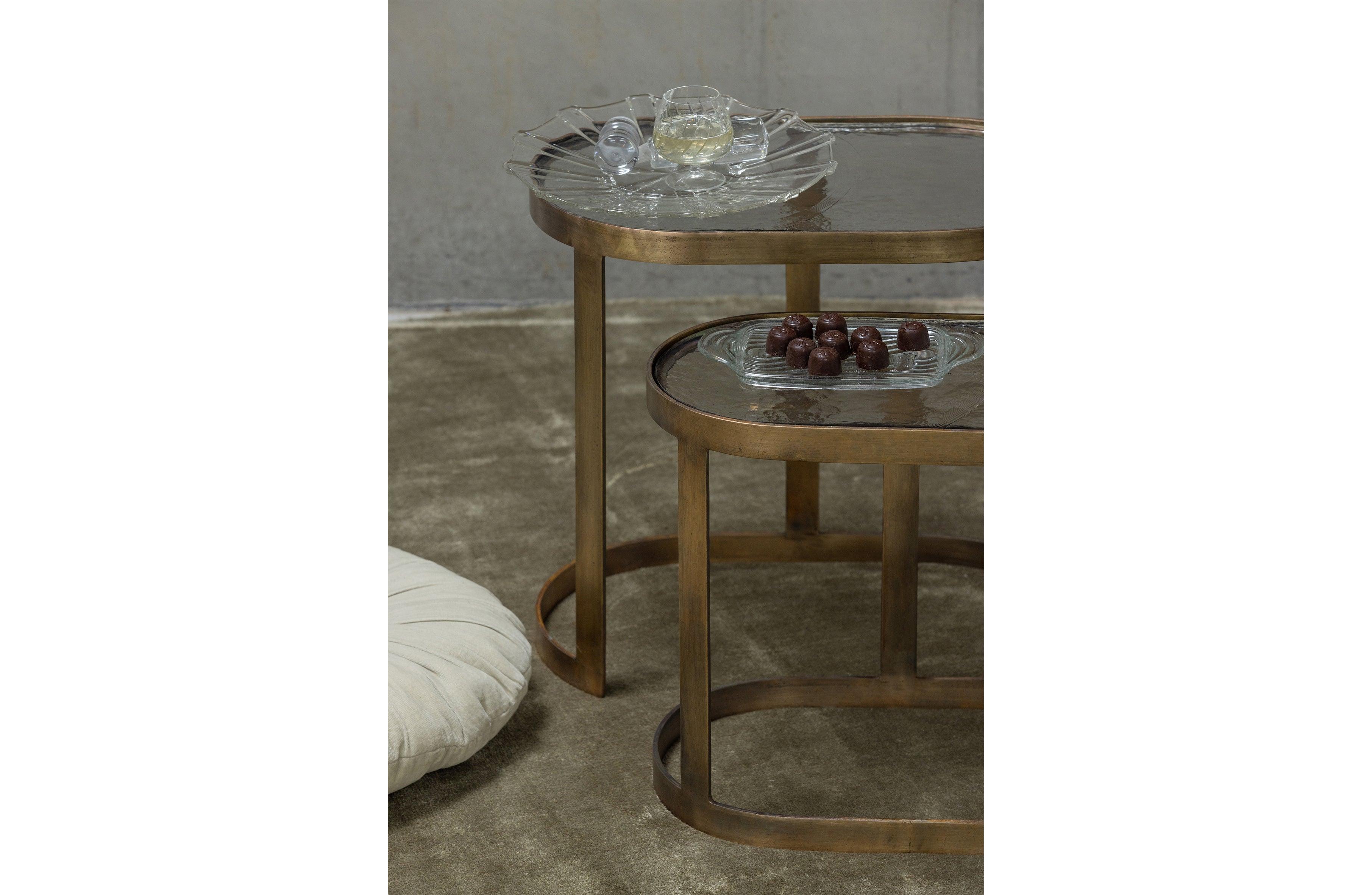 Set de 2 - curat sidetable metal/alama antica din sticla - PARIS14A.RO