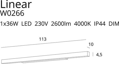 Aplica LINEAR IP44 Culoare neagra 36W 4000K MAXLIGHT W0266 - PARIS14A.RO