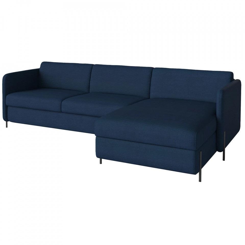 Canapea cu colt extensibila albastra din catifea pentru 2,5 persoane Pira Linea Right Bolia - PARIS14A.RO