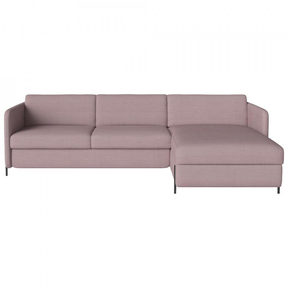 Canapea cu colt extensibila roz din catifea pentru 2,5 persoane Pira Linea Right Bolia - PARIS14A.RO