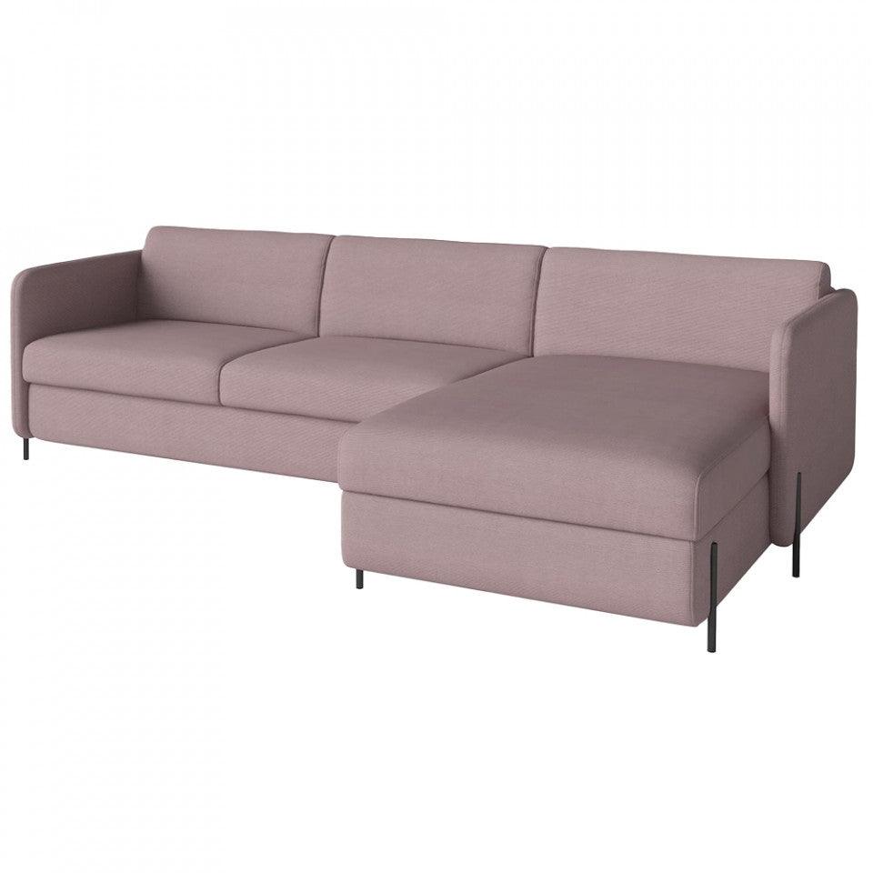 Canapea cu colt extensibila roz din catifea pentru 2,5 persoane Pira Linea Right Bolia - PARIS14A.RO