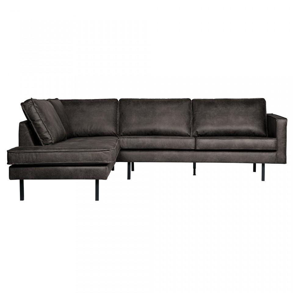 Canapea din piele neagra cu colt 266 cm Rodeo Left - PARIS14A.RO