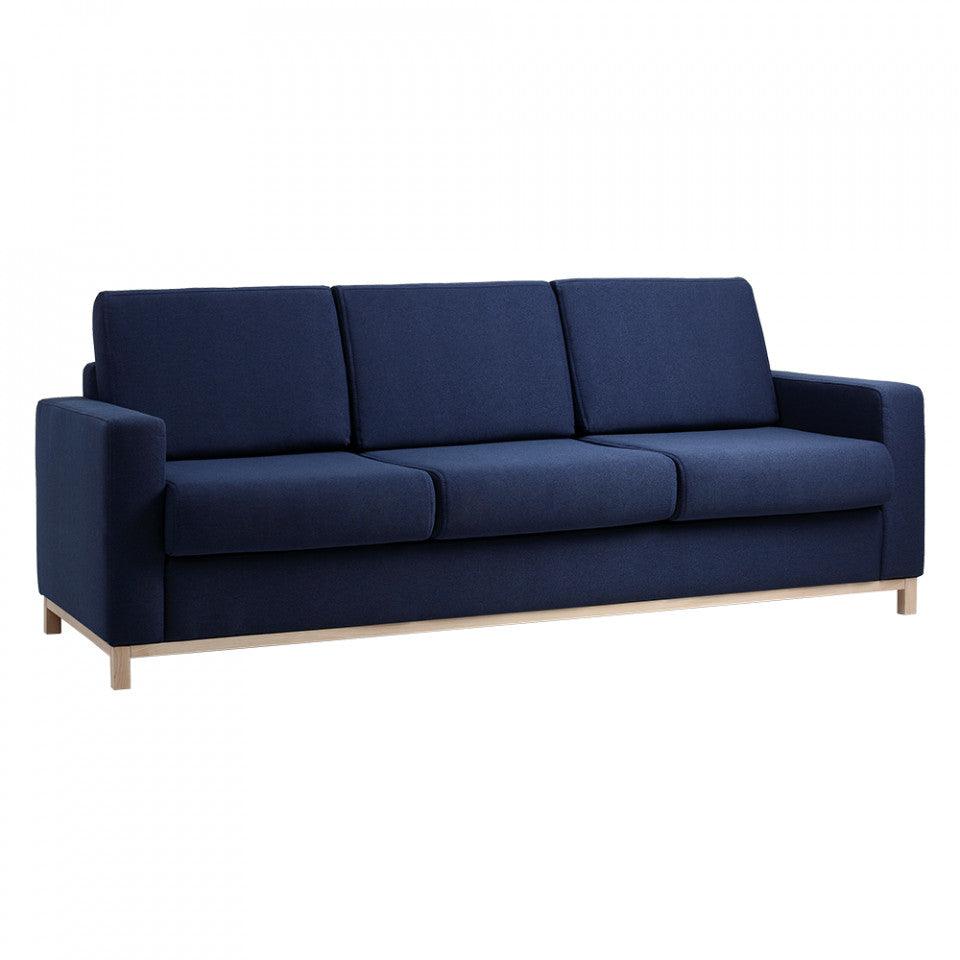 Canapea extensibila bleumarin din textil si lemn pentru 3 persoane Scandic Custom Form - PARIS14A.RO