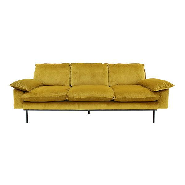 Canapea ocru din catifea si lemn pentru 3 persoane Retro Sofa HK Living - PARIS14A.RO