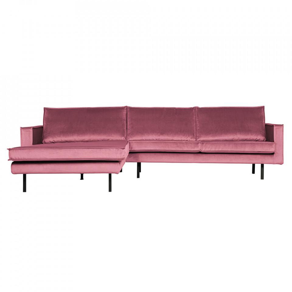 Canapea roz din poliester si metal cu colt pentru 3 persoane Rodeo Left - PARIS14A.RO