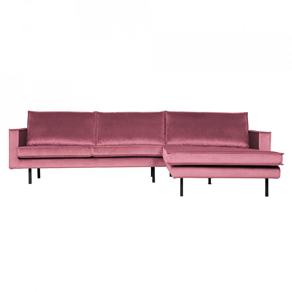 Canapea roz din poliester si metal cu colt pentru 3 persoane Rodeo Right - PARIS14A.RO