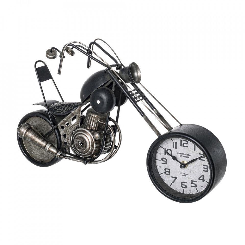 Ceas de masa rotund negru/gri din otel si sticla 28x45 cm Charles Motorcycle Bizzotto - PARIS14A.RO