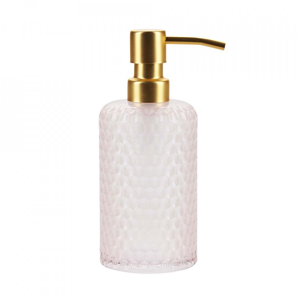 Dispenser sapun lichid roz/auriu din sticla 7x18 cm Lara Bahne - PARIS14A.RO