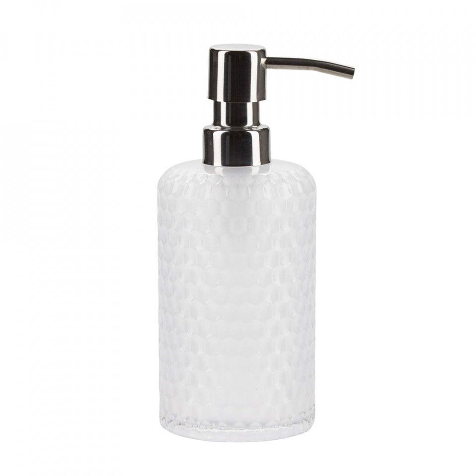 Dispenser sapun lichid transparent/gri argintiu din sticla 7x18 cm Lara Bahne - PARIS14A.RO