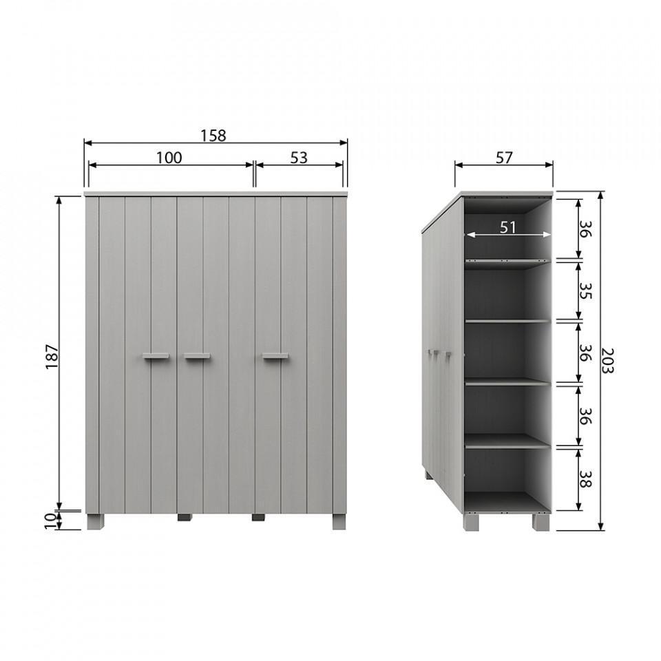 Dulap gri din lemn de pin 202 cm Dennis - PARIS14A.RO