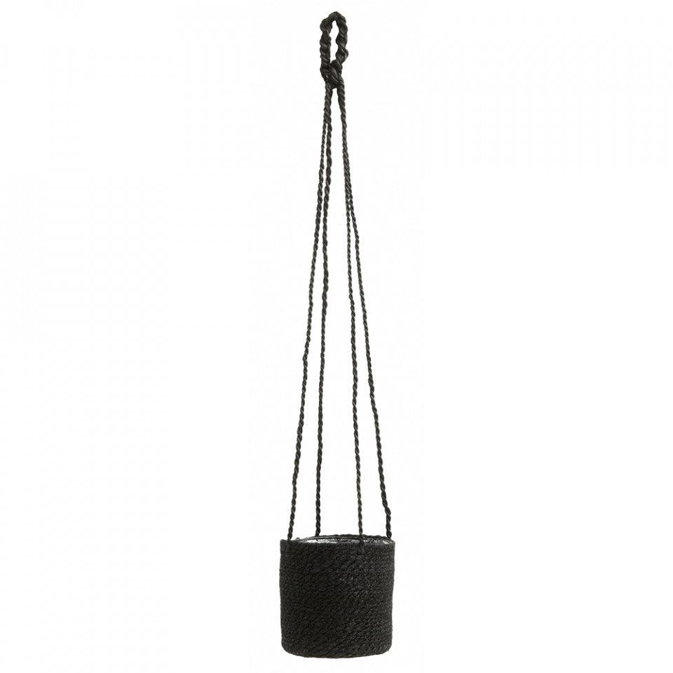 Ghiveci suspendabil negru din iuta si PVC 16 cm Jute Hanging Pot Nordal - PARIS14A.RO
